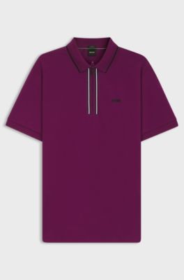 Slim-fit polo shirt in quick-dry stretch cotton, Dark pink