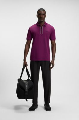 Polo slim fit in cotone elasticizzato ad asciugatura rapida, Rosa scuro