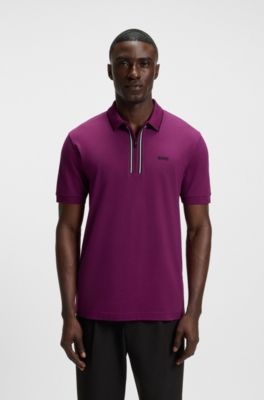 Polo Slim en coton stretch &agrave; s&eacute;chage rapide, Rose fonc&eacute;