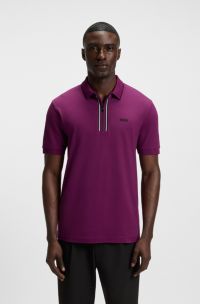 Slim-fit polo shirt in quick-dry stretch cotton, Dark pink