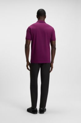 Slim-fit polo shirt in quick-dry stretch cotton, Dark pink