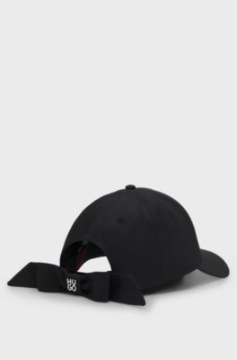 Logo-embroidered twill cap with bow closure, Black