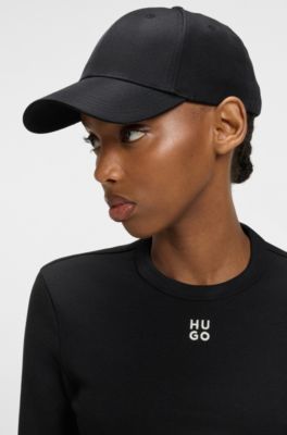 Logo-embroidered twill cap with bow closure, Black
