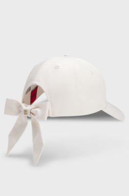 Logo-embroidered twill cap with bow closure, White