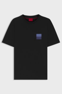 Camiseta de punto de algod&oacute;n con estampado de logo en dos partes, Negro