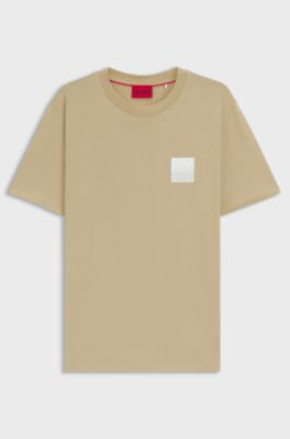 Cotton-jersey T-shirt with split-logo print, Beige