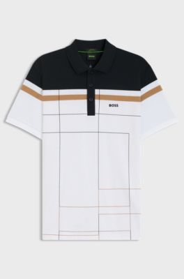 Slim-fit polo shirt in quick-dry stretch cotton, White / Black