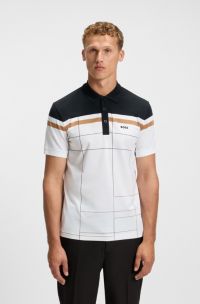 Slim-fit polo van sneldrogende stretchkatoen, Wit / Zwart