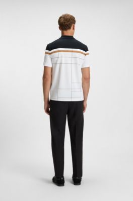Slim-fit polo shirt in quick-dry stretch cotton, White / Black