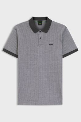 Cotton-piqu&eacute; polo shirt with dot print, Grey