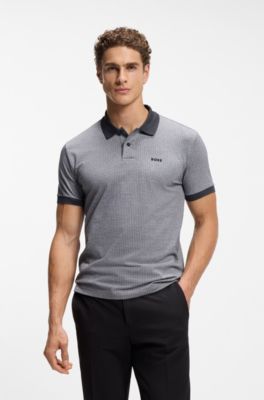 Cotton-piqu&eacute; polo shirt with dot print, Grey