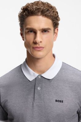 Cotton-piqu&eacute; polo shirt with dot print, Grey