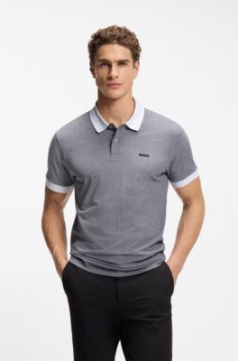 Cotton-piqu&eacute; polo shirt with dot print, Grey