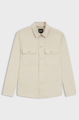 Relaxed-fit overshirt in stretch fabric, Natural