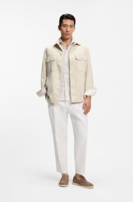 Relaxed-fit overshirt in stretch fabric, Natural