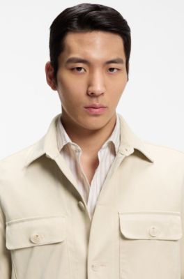 Relaxed-fit overshirt in stretch fabric, Natural