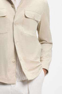 Relaxed-fit overshirt in stretch fabric, Natural