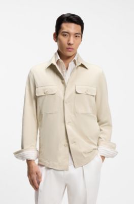 Relaxed-fit overshirt in stretch fabric, Natural