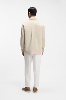 Relaxed-fit overshirt in stretch fabric, Natural
