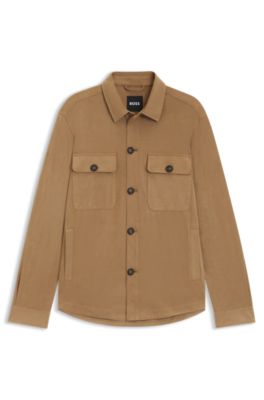 Relaxed-fit overshirt van stretchmateriaal, Beige