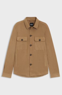 Relaxed-fit overshirt in stretch fabric, Beige