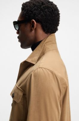 Relaxed-fit overshirt van stretchmateriaal, Beige