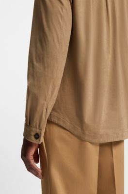 Relaxed-fit overshirt van stretchmateriaal, Beige