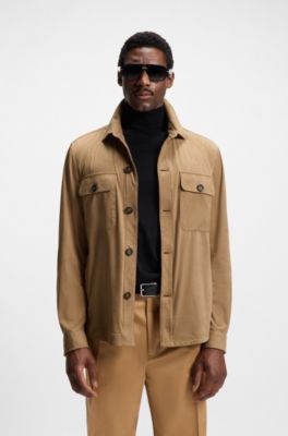 Relaxed-fit overshirt in stretch fabric, Beige