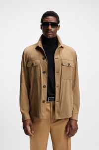 Relaxed-fit overshirt in stretch fabric, Beige