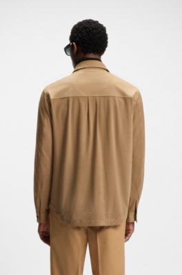 Relaxed-fit overshirt van stretchmateriaal, Beige