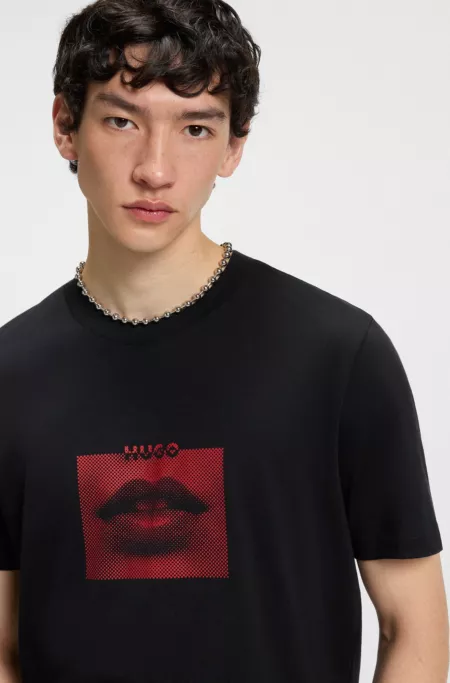 Cotton-jersey T-shirt with lip artwork