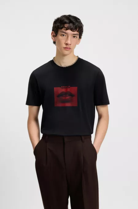 Cotton-jersey T-shirt with lip artwork