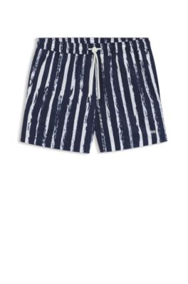 Quick-dry swim shorts with all-over print, Dark Blue
