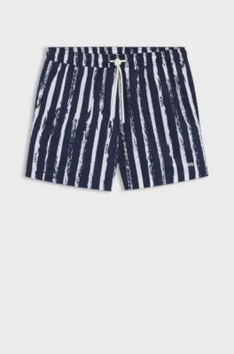 Quick-dry swim shorts with all-over print, Dark Blue