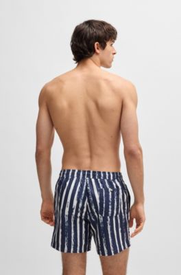 Quick-dry swim shorts with all-over print, Dark Blue