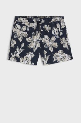 Quick-dry swim shorts with all-over print, Dark Blue
