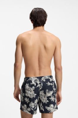 Quick-dry swim shorts with all-over print, Dark Blue