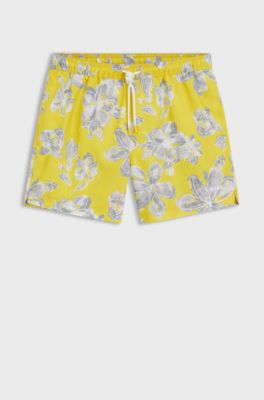 Quick-dry swim shorts with all-over print, Yellow