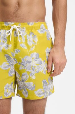 Quick-dry swim shorts with all-over print, Yellow