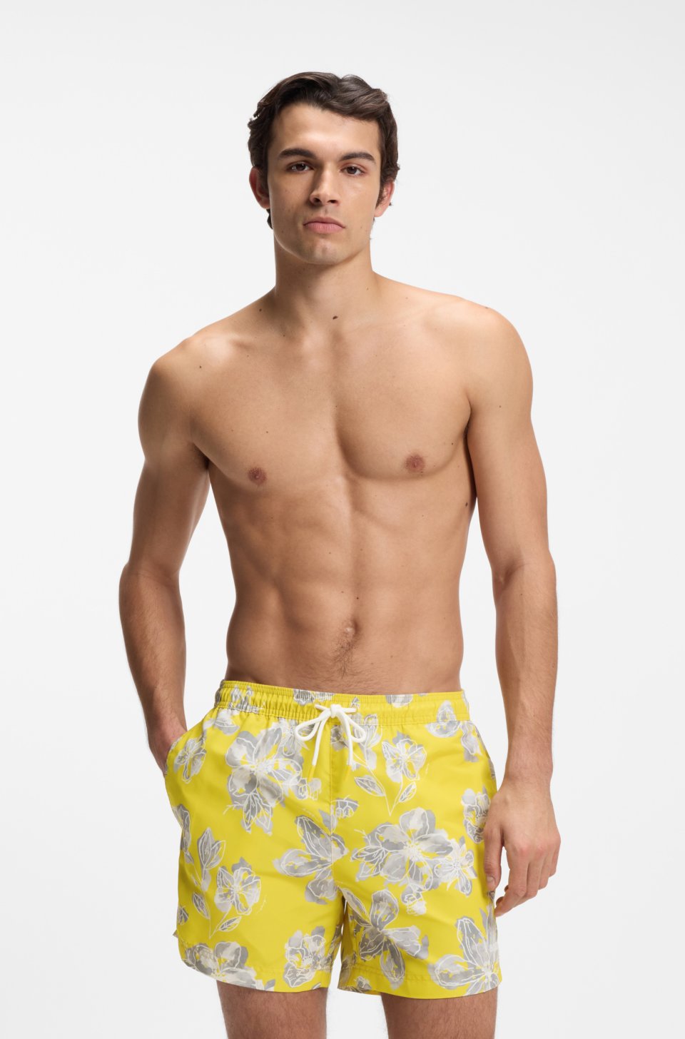 Quick-dry swim shorts with all-over print
