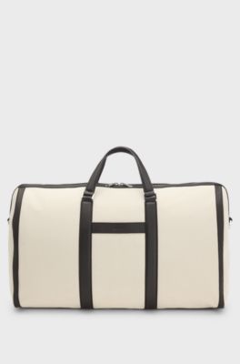 Canvas holdall with leather trims, White