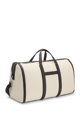 Canvas holdall with leather trims, White