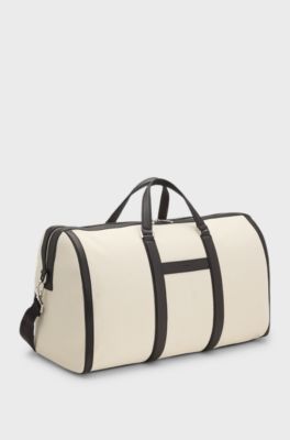 Canvas holdall with leather trims, White