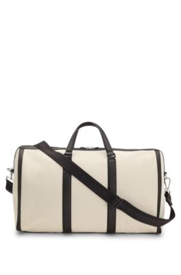 Canvas holdall with leather trims, White