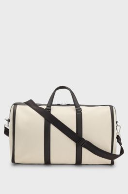 Canvas holdall with leather trims, White