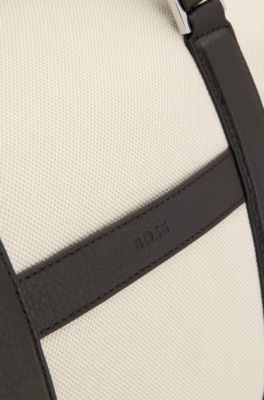 Canvas holdall with leather trims, White