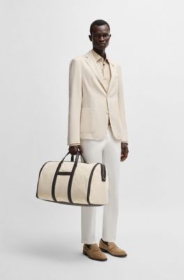 Canvas holdall with leather trims, White