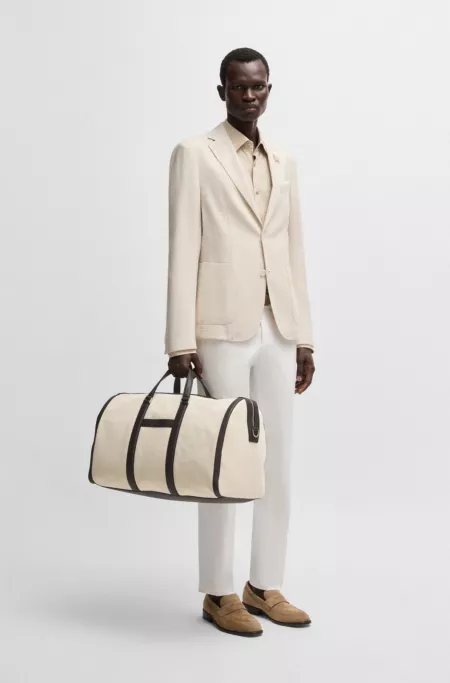 Canvas holdall with leather trims