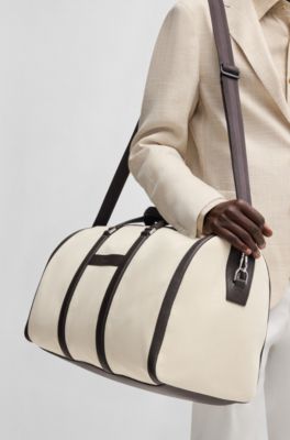 Canvas holdall with leather trims, White