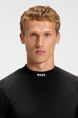 Active slim-fit T-shirt in stretch piqu&eacute;, Black